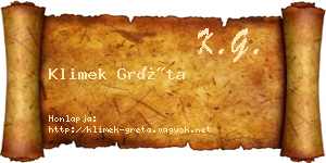 Klimek Gréta névjegykártya